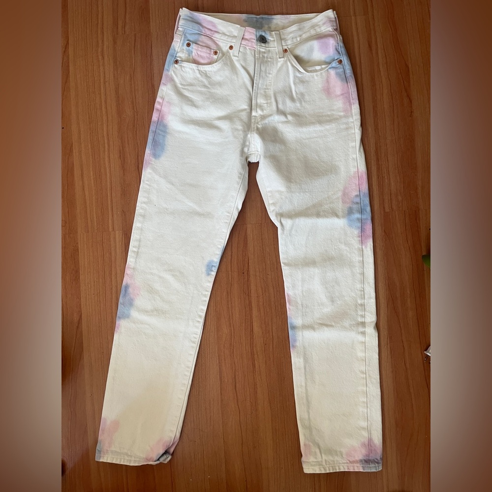 Levi's 501 Women's White Tie-Dye Straight Leg Jeans